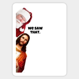 jesus looking around corner with santa christmas funny cards Sticker